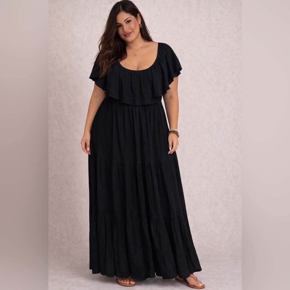 🔥5/$30🔥 Elan Black Maxi Dress with Ruffle Bodice
